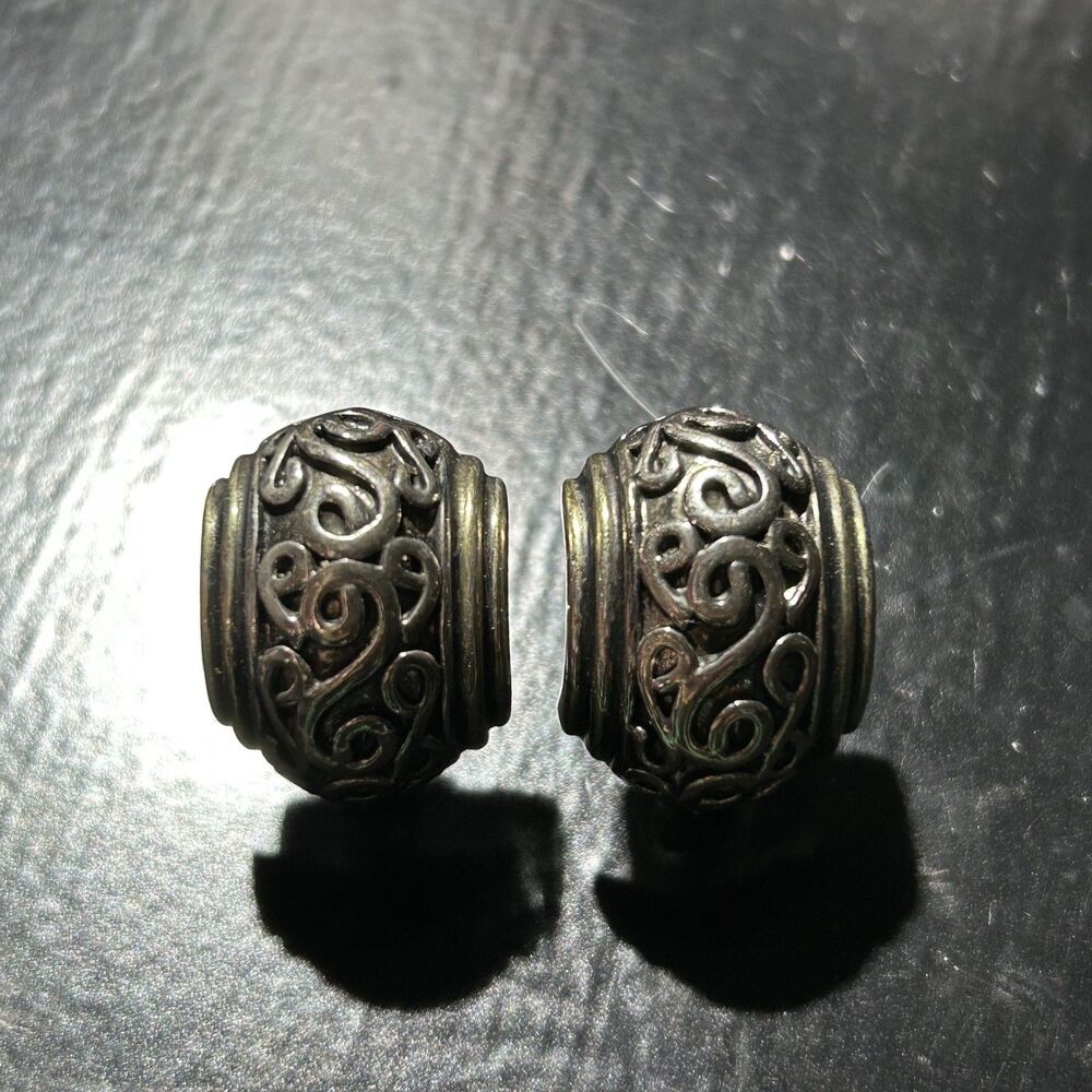 Vintage John Candice Signed 1" Silver Gold Tone Stud Women Pierced Earrings